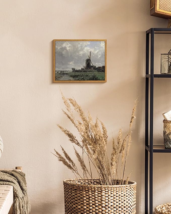 VIYYIEA Framed Canvas Wall Art Home Decor French Country Field Wall Decor Nature Wilderness Windmill Art Landscape Wall Pictures Artwork Room Decor for Bathroom Living Room Bedroom Office 8x10in