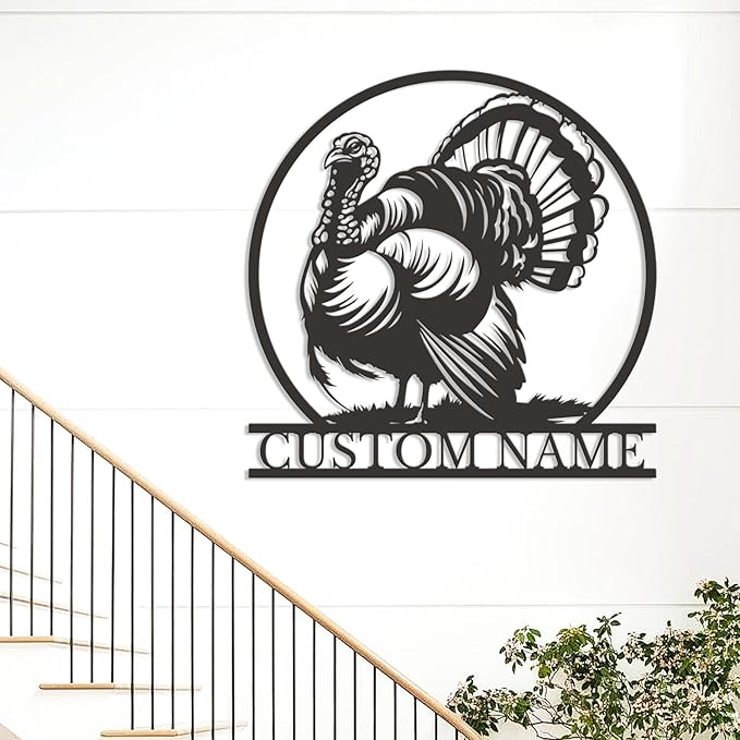 Personalized Turkey Metal Wall Art, Custom Hunting Cabin Sign, Wild Turkey Farmhouse Decor, Rustic Lodge Wall Hanging, Turkey Hunter Gift, Thanksgiving Home Decoration (Style-1)