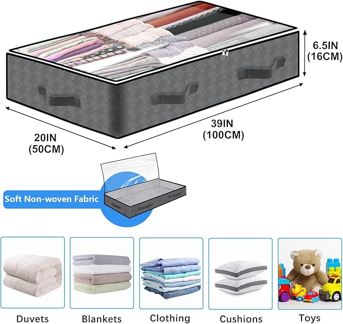 4 Pack Under Bed Storage, 90L Collapsible Closet Containers Organizers and Under Bed Storage Bins, Underbed Storage Bags for Wrapping Paper, Blanket, Towels, Clothes, Comforter, Sweaters, Linen Sheet