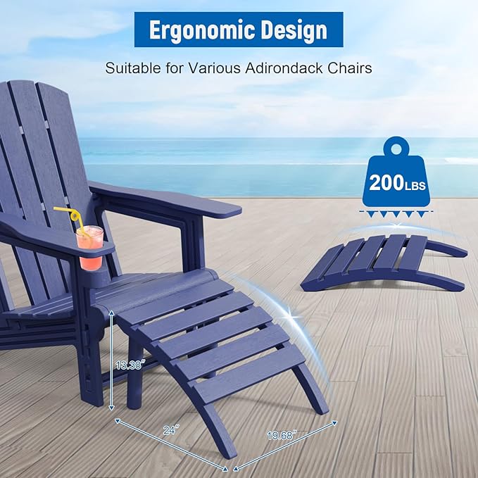 Adirondack Ottoman, HDPE Plastic Adirondack Footstool, All Weather Foot Rest for Adirondack Chair, Outdoor Footrest for Patio,Backyard, Lawn, Fire Pits, Navy Blue