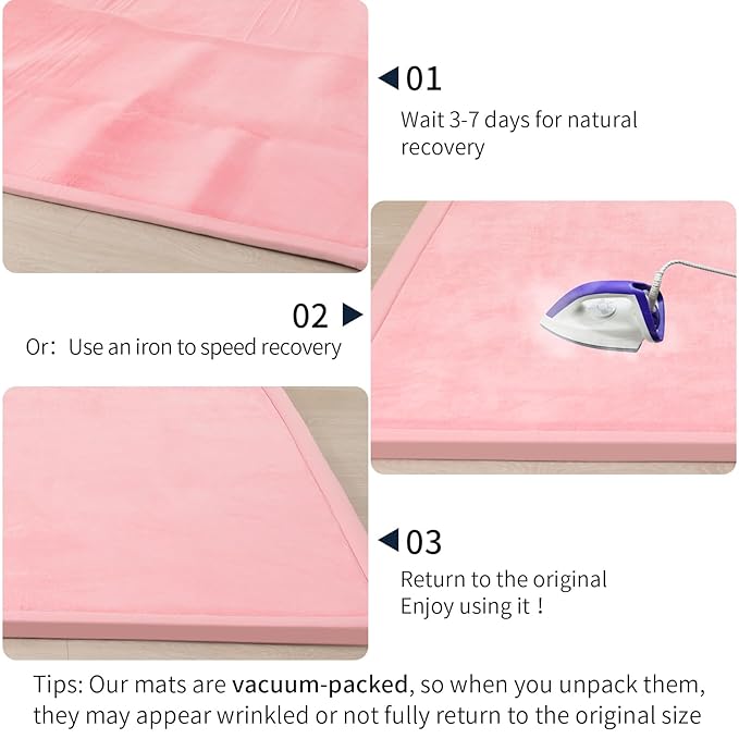 ACOMOPACK Baby Play Mat for Floor 1.3" Thick Memory Foam 50x50 Soft Velvet Playpen Mat for Kids,Infants,Toddlers,Tummy Time Crawling Mats with Non-Slip Bottom,Yoga,Tatami,Nursery Rug（Pink）