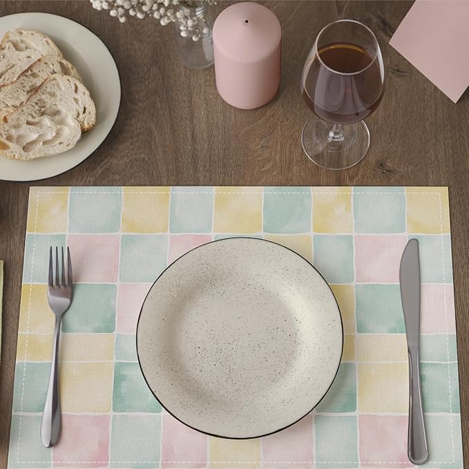 Watercolor Placemats Set of 4, Colorful Table Mat for Home Kitchen, Restaurants, Outdoor Linen Washable Place Mats 12x18 inch Party Event Dining Decoration-12