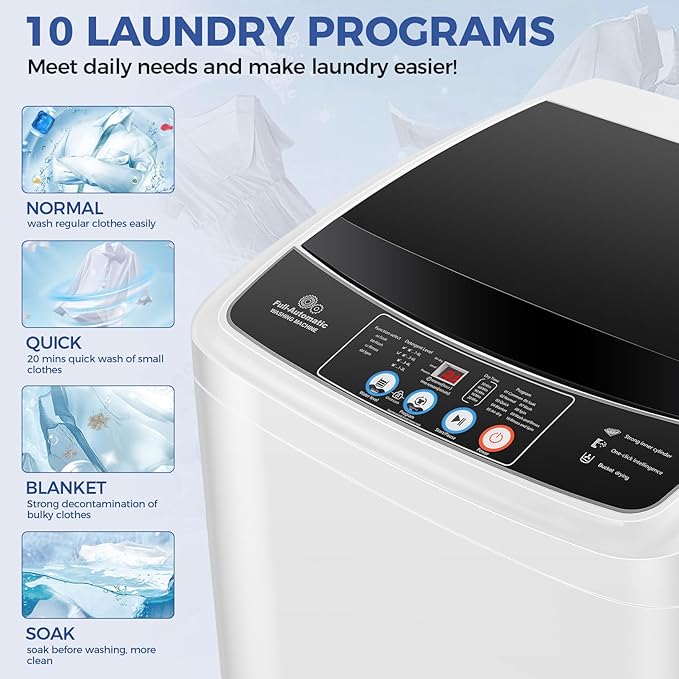 17.8Lbs Portable Washing Machine Nictemaw Portable Washer, 2.3 Cu.ft Washer and Dryer Combo with Drain Pump, 10 Programs 8 Water Level Compact Laundry Washer for Home, Apartment, RV, Dorms