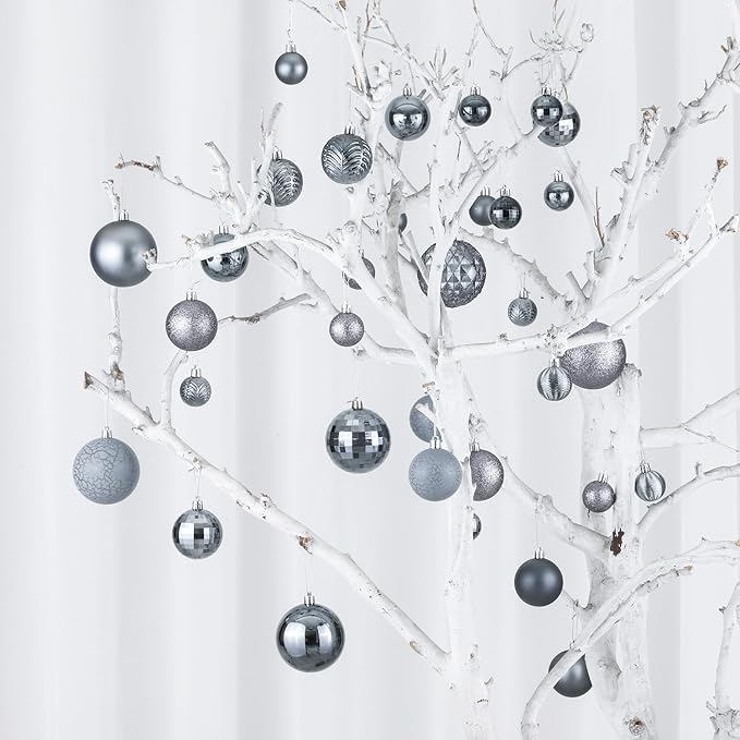 LANGXUN 36pcs Gery Christmas Tree Decorations Balls, Bolas De Navidad, 2025 Christmas Decor, Indoor Outdoor Shatterproof Christmas Ornaments, Xmars Party Wedding Suppiles
