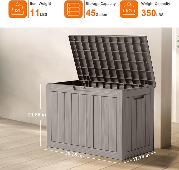 DRATO 45 Gallon Deck Box, Outdoor Storage Box for Patio Furniture, Patio Cushions, Gardening Tools, Pool Supplies 480lbs Weight Capacity,Waterproof Resin Storage Boxes