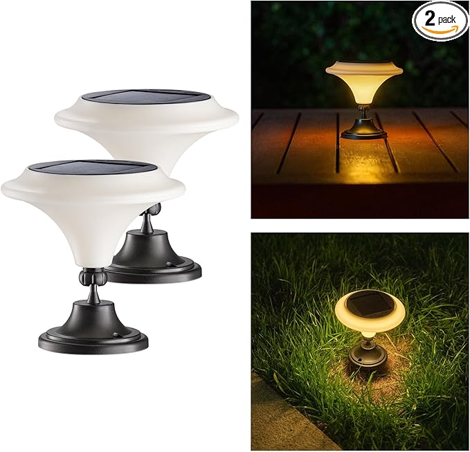 Solar Table Lights Outdoor, 2 Pack Classic Martini-Shaped Lanterns with Base & Ground Stakes, Waterproof LED Solar Powered Decorative Lights for Patio Table Garden Path (Warm White)