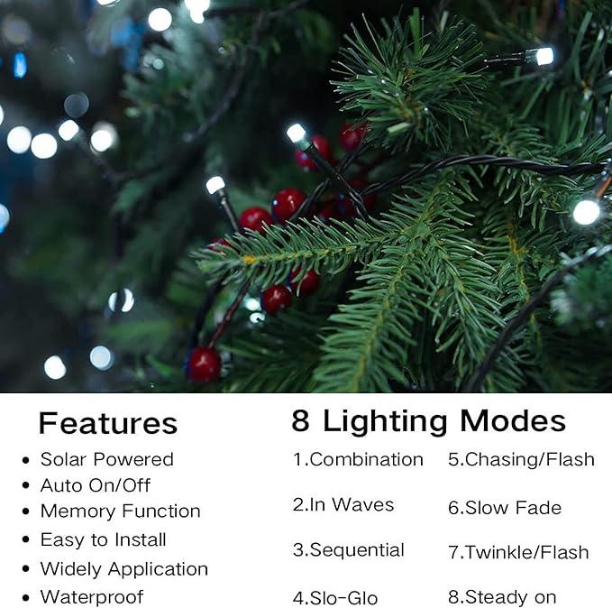 Joomer Solar Christmas Lights Outdoor, 2 Pack Total 144FT 400 LED 8 Modes Waterproof Solar Christmas Lights for Christmas Decoration (White)