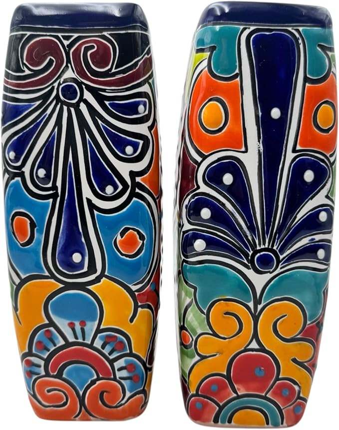 Talavera Planter Pot Square Vase Folk Art Mexican Pottery Handmade Hand Painted Home Decor Indoor Multicolor Outdoor 9.25" (Multi 22)