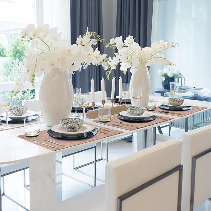 Faux Leather Placemats Set of 6,Heat Resistant Placemats for Dining Table, Easy Clean Non-Slip Place Mats, Waterproof Stain Resistant Wipeable Washable PU Table Mats, (Pink)