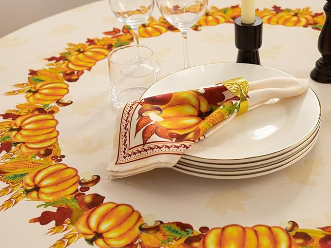 YiHomer Fall Thanksgiving Tabletop Collection for Kitchen Dining Decoration Parties Harvest, Harvest Party, Tablecloth, 70" Round