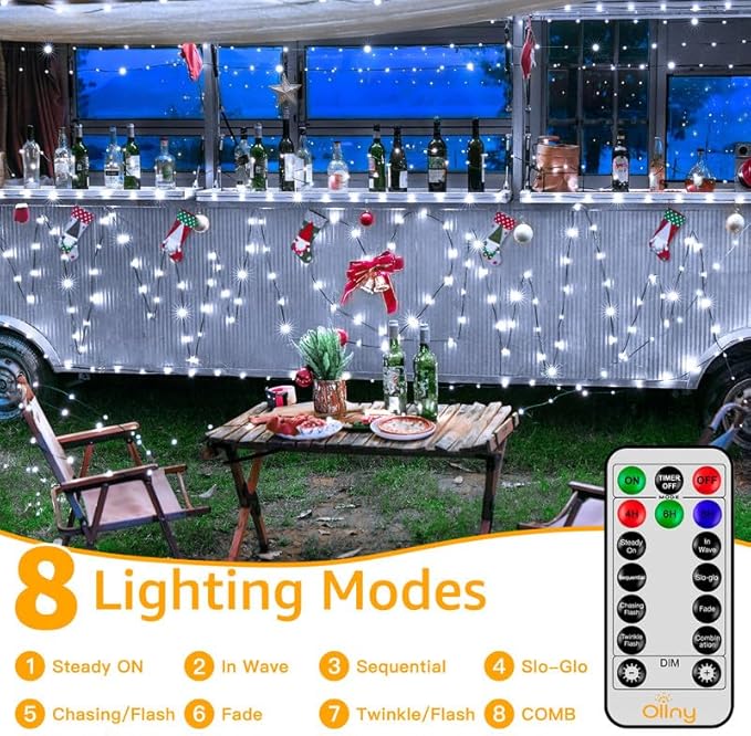 Ollny Christmas Lights Outdoor, 393FT 1200 LED IP67 Waterproof Christmas Tree Lights with 8 Modes Remote Timer, String Lights for House Yard Outside Indoor Xmas Decorations Cool White