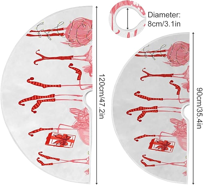 Christmas Pink Flamingo Snowflake Tree Skirt, Seasonal Tree Mat Holiday Party Supplies Ornaments Indoor Outdoor Decorations for Tabletop Trees 47.2 Inches