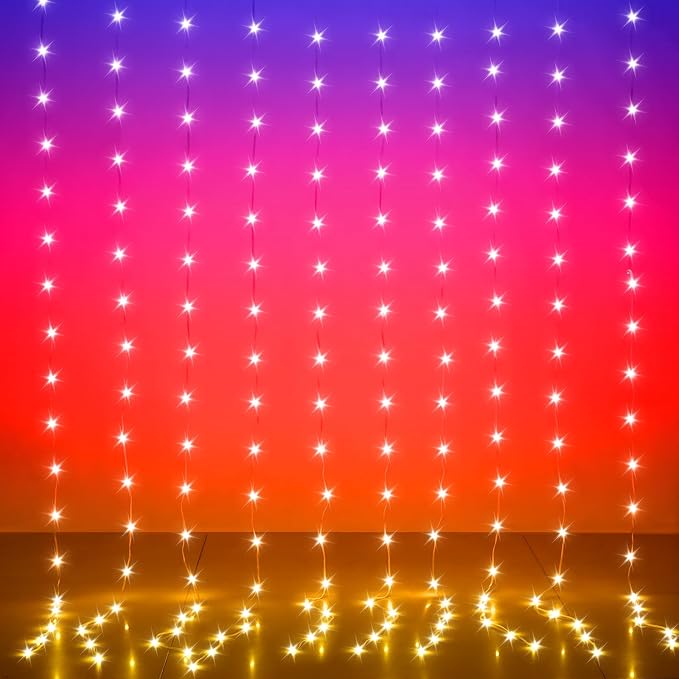 LED Curtain Lights, 6.5ft x 6.5ft 200 LED RGB Color Changing String Fairy Lights Curtain with Smart APP Control, Music & Voice Sync for Bedroom Backdrop Indoor Outdoor Christmas Decorations