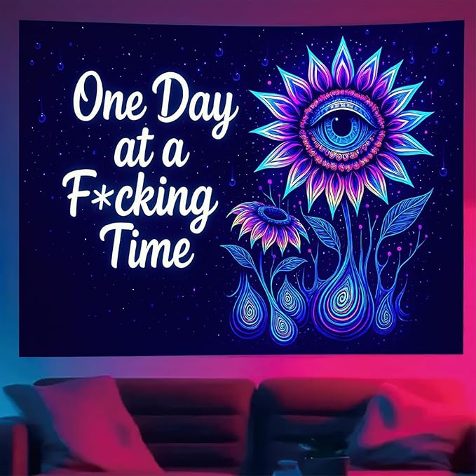 Starlit Patio Blacklight Trippy Tapestry UV Reactive Psychedelic Eye Flower Wall Hanging with Quote for Bedroom Dorm Living Room Aesthetic Glowing Decor Fluorescent Poster Large 78 x 59 Inch