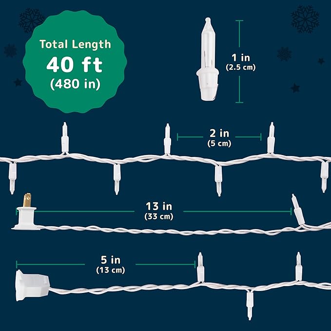 PREXTEX 200 Count Clear Christmas Lights - 40 ft Warm White Xmas Lights String Bulbs with White Wire for Indoor and Outdoor Holiday Decor, Trees and More
