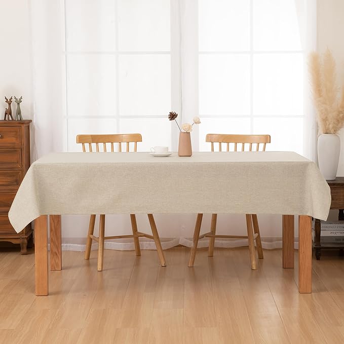 Hiasan Faux Linen Rectangle Tablecloth - Wrinkle and Stain Resistant Washable Table Cloth for Kitchen Dining Room Holiday Table Cover for Party Dinner, Beige, 90 x 156 Inch
