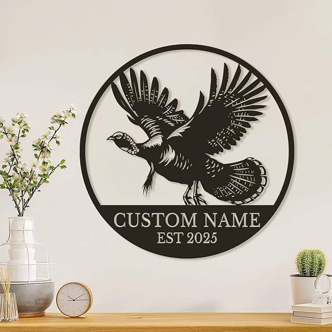 Personalized Turkey Metal Wall Art, Custom Hunting Cabin Sign, Wild Turkey Farmhouse Decor, Rustic Lodge Wall Hanging, Turkey Hunter Gift, Thanksgiving Home Decoration (Style-4)