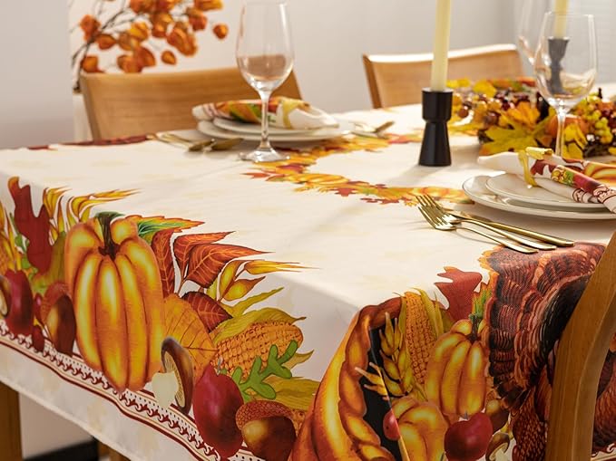 YiHomer Fall Thanksgiving Tabletop Collection for Kitchen Dining Decoration Parties Harvest, Harvest Party, Tablecloth, 60 x 102 Rectangle