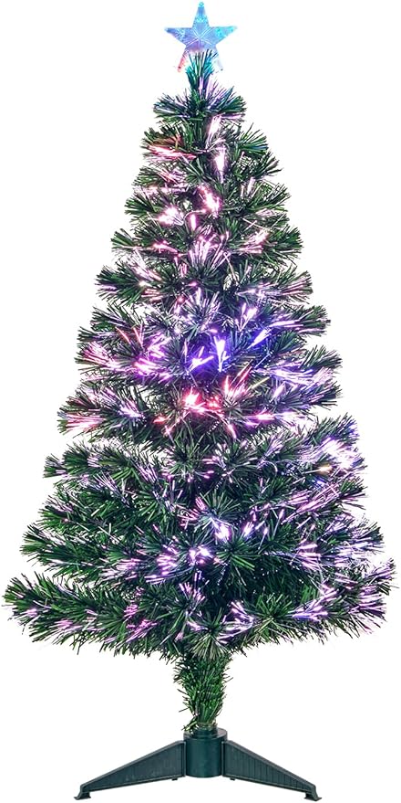 4FT Fiber Optic Green Christmas Tree Artificial Tree with Stand,Pre-lit Full Xmas Tree with Top Star Perfect for Indoor Holiday Decoration