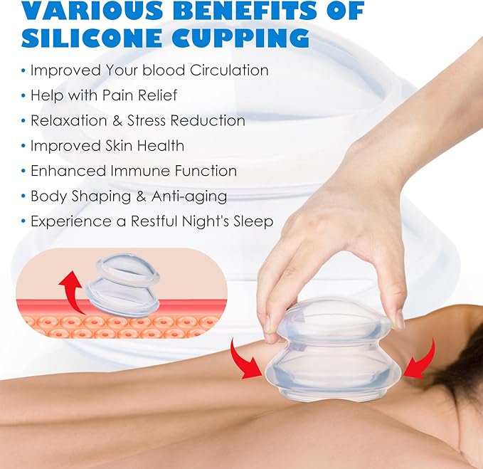 4 Pcs Cupping Therapy Professional Silicone Cupping Set,Suitable for Body Massage/Deep Myofascial Release/Pain Relief/Muscle Relaxation & More (Clear,4pcs)