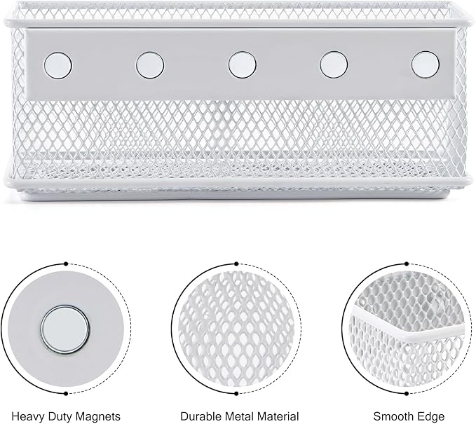 6.29"x2.28"x2.48" Magnetic Basket for Whiteboard White Magnetic Basket for Fridge Magnetic Organizer Holder with 5 Strong Magnets Magnetic Holder for Refrigerator Locker
