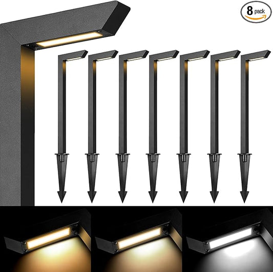 Gardencoin 3CCT LED Low Voltage Landscape Pathway Light, 12V Premium 3000K/4000K/5000K Selectable Path Lights Wired, Modern Walkway Lights Outdoor, Higher Housing with Larger Stake (19.7IN, 8 Pack)