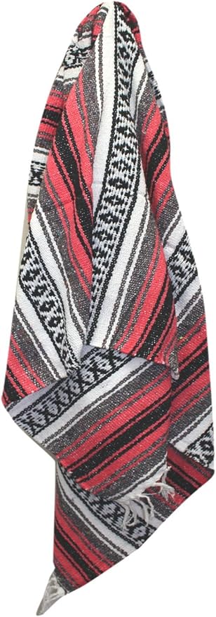 Del Mex Classic Mexican Blanket, Large Authentic Woven Falsa Throw (70"x50"), Artisan Southwest Décor for Beach, Yoga, Outdoors (Salmon)