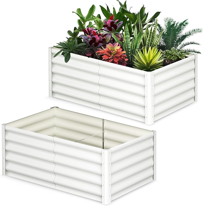 Large Outdoor Planter Boxes Kit Set of 2,6x3x1.5ft Galvanized Raised Bed Planter with Open-Ended Base Design, Elevated for Outdoor Plants, Durable Raised Bed for Gardening,Green
