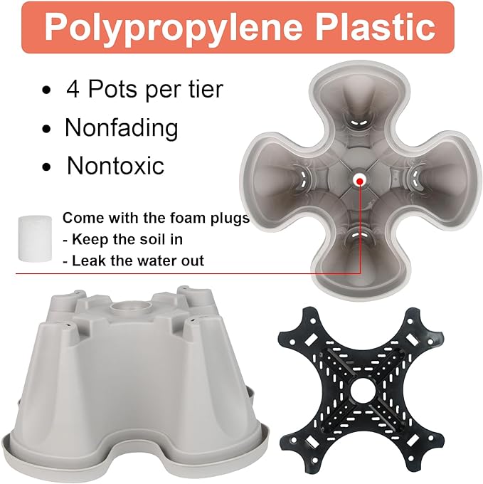 Vertical Planter 6 Tier Stackable Planters Garden Planters Strawberry Herb Flower and Vegetable Planter Indoor Outdoor Gardening Pots with Removable Wheels and Tools 2-Pack