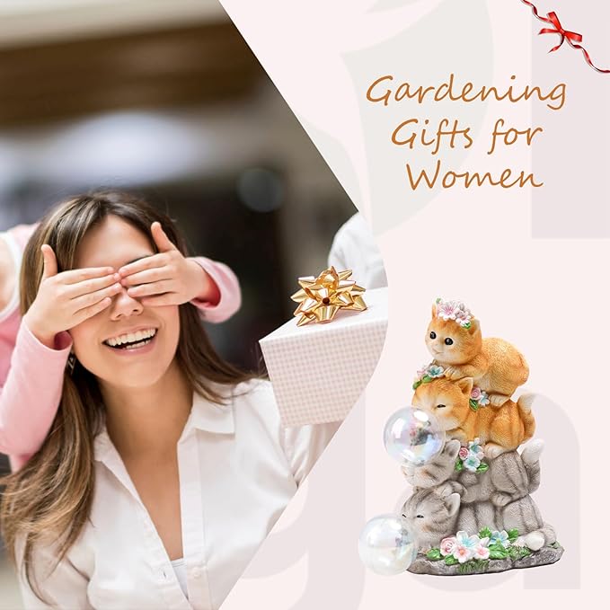 Solar Cat Garden Statue Resin Cat Statue Decor Outdoor with LED Lights for Outside Yard Art Lawn Ornaments Patio, Cat Lovers Gifts