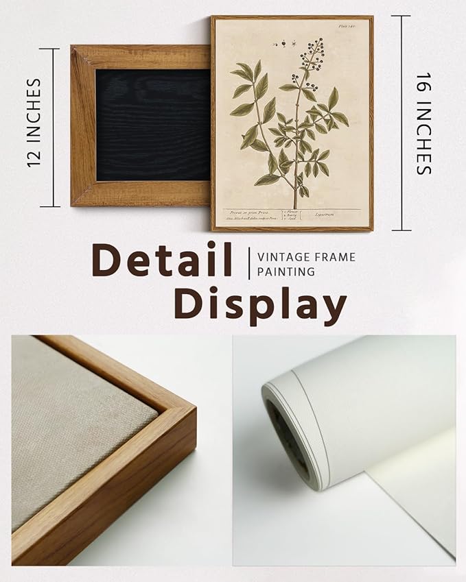 VIYYIEA Framed Canvas Wall Art Home Decor Boho Plant Wall Decor Minimalist Botanical Print Canvas Wall Art Pictures for Rustic Vintage Farmhouse Home Kitchen Room Decor 12x16in