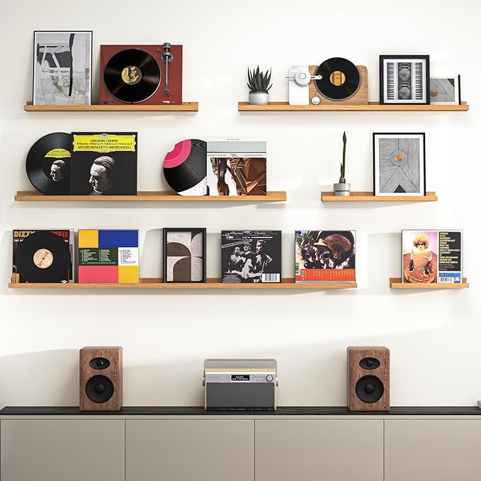 Heimlove Picture Ledge Shelf, Floating Shelves Set of 2, 56 Inches Picture Shelf for Wall with Ledge, Kids Bookshelf Wall Mounted for Living Room Bedroom Decor Books Photo Frames, Natural Oak