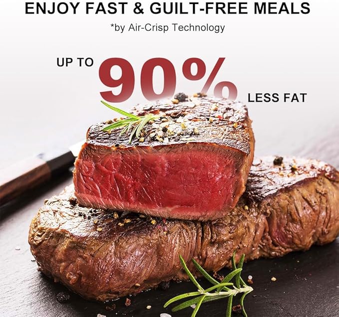 Air Fryer 6.8 Quarts, 10-in-1 Functions, Air Fry, Roast, Bake, Broil, Dehydrate, Large & Compact Air Fryers, Nonstick & Dishwasher-Safe Airfryer Basket, Stainless Steel Air Fryer, Metal Grey