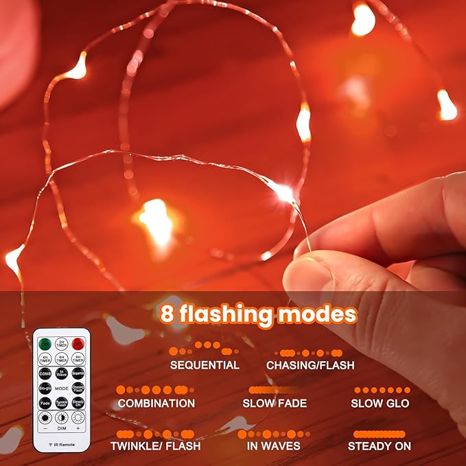 HXWEIYE 300LED Orange Fairy Curtain Lights with Remote 8 Modes Timer for Bedroom, 9.8x9.8Ft USB Plug in Christmas Fairy String Hanging Lights for Fall, Halloween, Weddings, Party, Wall, Decorations