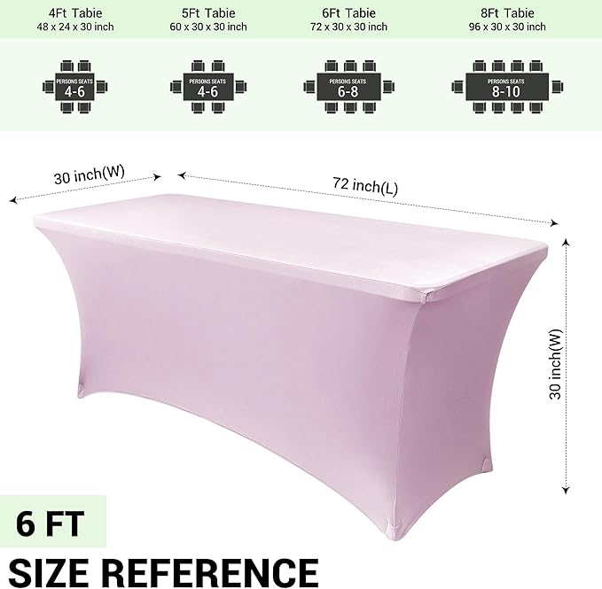 Obstal Spandex Table Cover 6ft Fitted Tablecloth Rectangular - Stretch Rectangle Folding Table Cloth for Birthday Party Wedding Banquet, Light Pink, 72L x 30W Inch