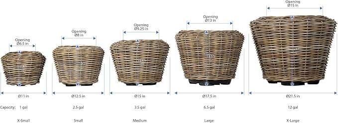 Rattan Kobo Indoor Outdoor Planter Basket with Plastic Pot Small 25-Gallon Soil Capacity