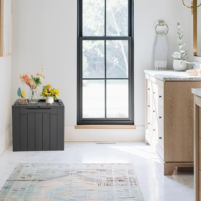 JUMMICO 31 Gallon Resin Deck Box Waterproof Indoor Outdoor Storage Boxes for Patio Furniture Cushions and Garden Tools (Gray)