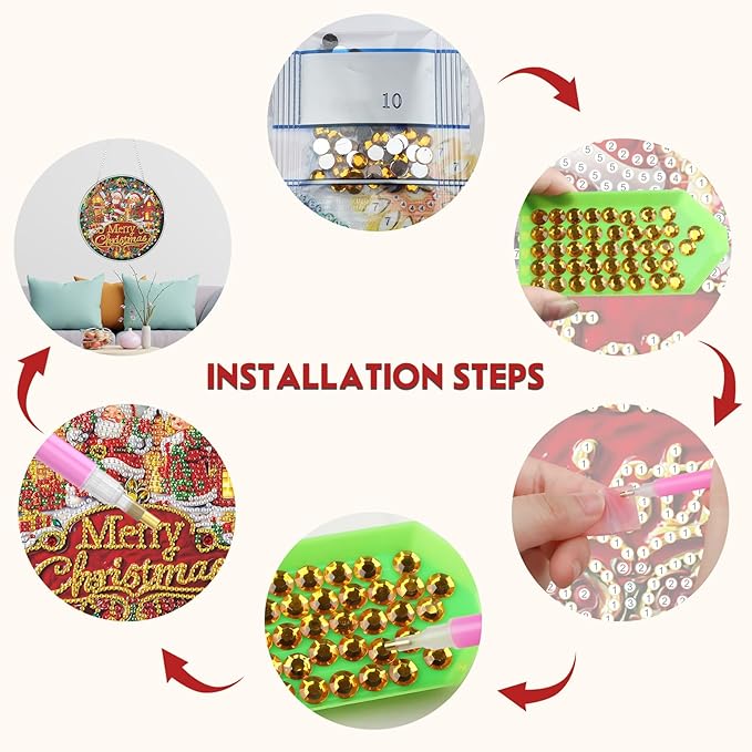 Diamond Art Hanging Kit for Adult, Merry Christmas, DIY Special Shaped Crystal Acrylic Diamond Art Painting Window Pendants, Santa Claus Sign, Diamond Painting Ornament for Home Garden Wall decor