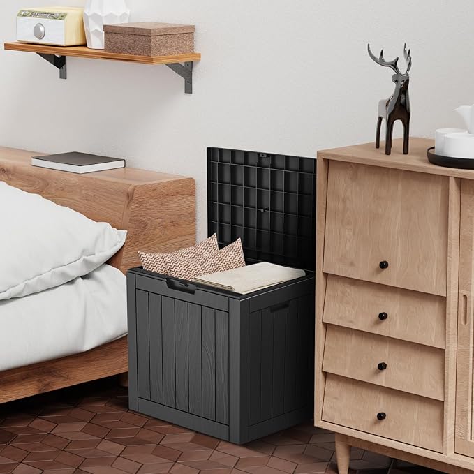 Vixzen 30 Gallon Resin Deck Box - Lockable Outdoor Storage for Patio Cushions, Garden Tools, Pool Supplies，Black