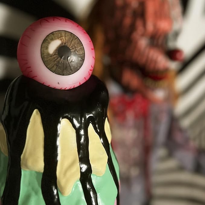 Haunted Hill Farm 6.5-Ft Animatronic I Scream Clown by Tekky, Halloween Animatronic, Creepy Party Decor, Indoor & Covered Outdoor Spooky Party Decoration Motion-Activated Lights & Sound, LifeSize