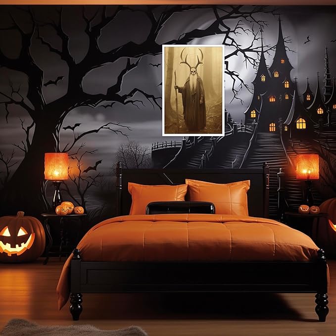 Skeleton Halloween Decor Occult Druid of the Forest Poster Canvas Wall Art Vintage Spooky Print Gothic Room Decor Dark Academia Decorations Bedroom Creepy Skull Picture 24X36inch Unframed