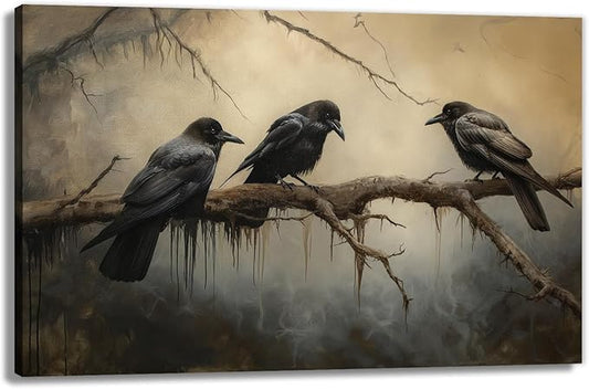 OAAPITI Halloween Decor Vintage Crow Wall Art Retro Art Poster Creepy Raven Picture Print Horrid Cemetery Painting Artwork Home Wall Decor(Artwork-4,28"x42")