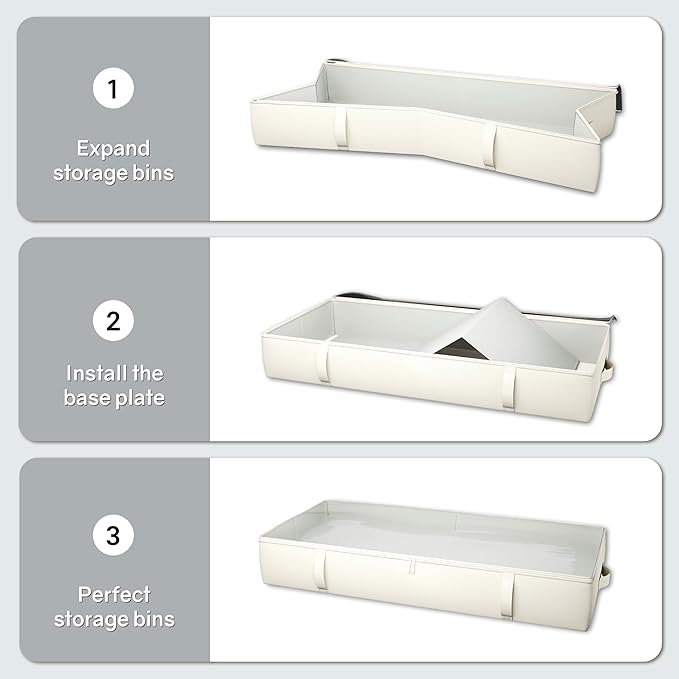 2-Pack Under Bed Storage Containers, 8 Inches Tall Underbed Clothes Storage Organizer Bin with Sturdy Sidewalls/Bottom, Under the Bed Storage Bags 2 Storage Bins, Beige