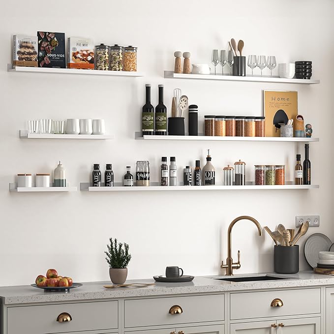 Heimlove Picture Ledge Shelf, Floating Shelves Set of 2, 56 Inches Picture Shelf for Wall with Ledge, Kids Bookshelf Wall Mounted for Living Room Bedroom Decor Books Photo Frames, White