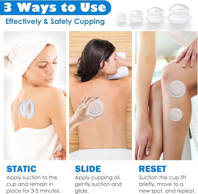 3pcs Cupping Therapy Set-Professional Silicone Cupping, Suitable for Facial Body Massage/Deep Myofascial Release/Pain Relief/Muscle Relaxation & More (Clear,3pcs)