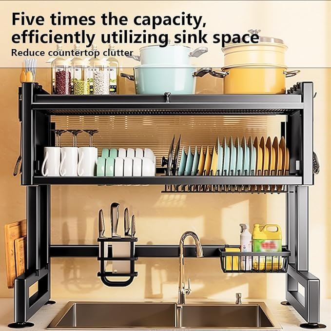 Home Furnishing Over The Sink Dish Drainer Drying Rack 3 Tier Over Sink Dish Rack for,oversink Dish Dry Rack,Space Saving Dish Drying Rack,Kitchen Sink Organizer countertop(White,55cm/21.7in)