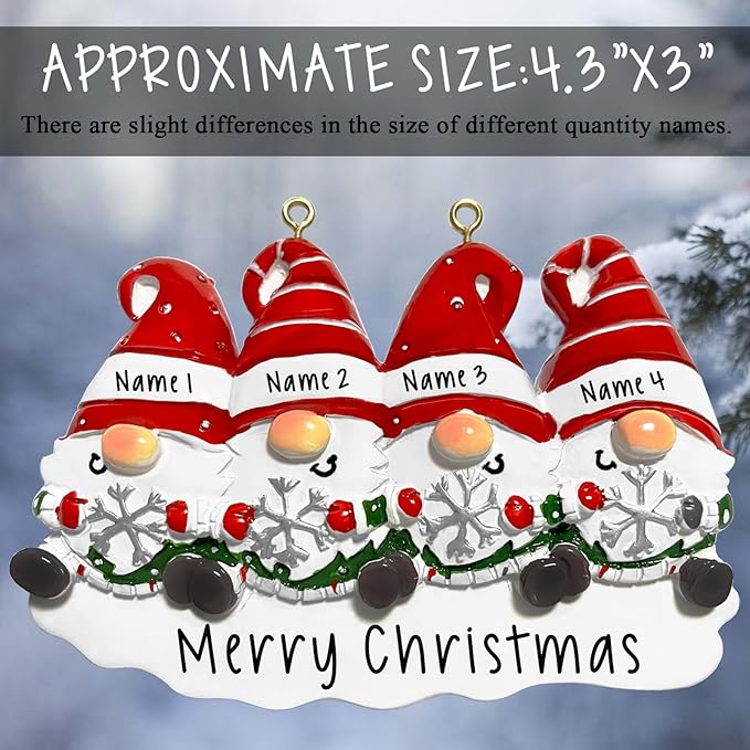 2025 Personalized Christmas Ornaments Family of 2/3/4/5/6,Custom Christmas Gnome Ornaments Deorations with Names,Customized Xmas Ornament Tree Deorations,Personalized Xmas Ornament Gifts