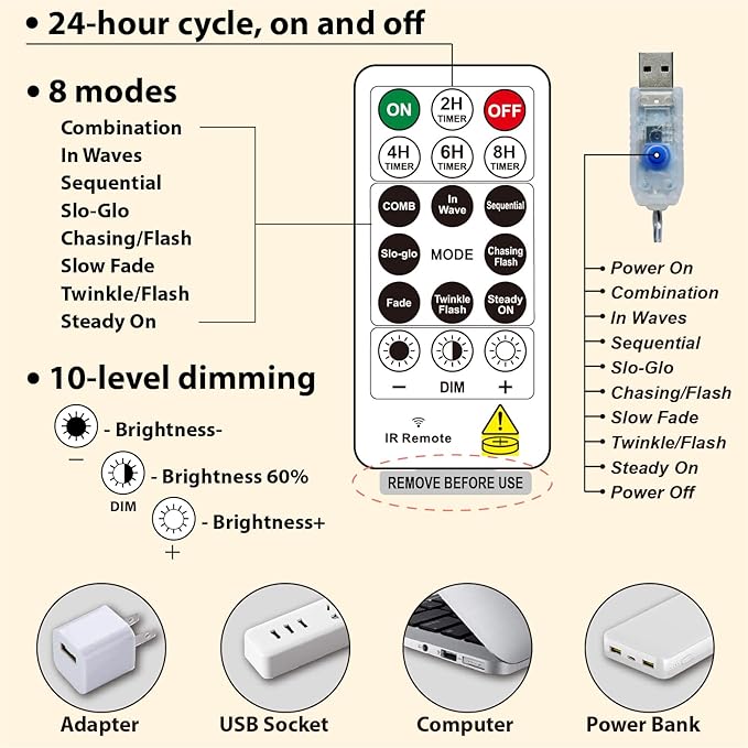 HXWEIYE 300LED Fairy Curtain Lights, 9.8x9.8Ft Warm White USB Plug in 8 Modes Christmas String Hanging Lights with Remote for Bedroom, Indoor, Outdoor, Weddings, Party