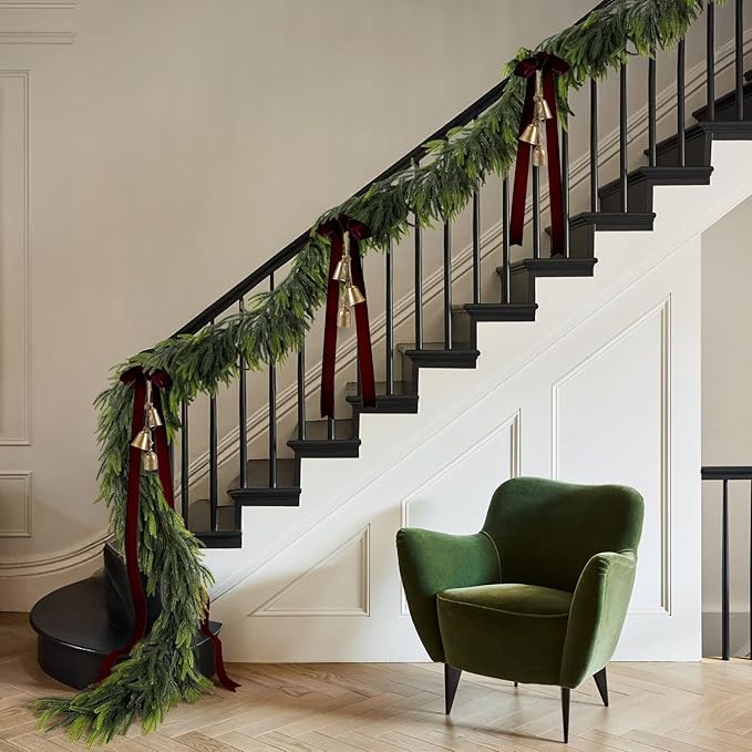 N&T NIETING 6FT Christmas Norfolk Pine Garland Real Touch Pine Artificial Faux Greenery Garlands Winter Christmas Garland for Table Mantle Fireplace Holiday Indoor Outdoor Xmas Decorations (1 Pcs)