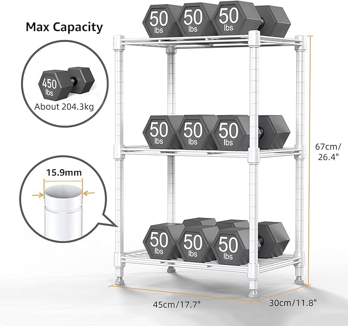 450 lbs Wire Storage Shelving 3-Tier Utility Shelving Unit Steel Organizer Wire Rack for Home,Kitchen,Office,White (11.8" D x 17.7" W x 26.4" H)